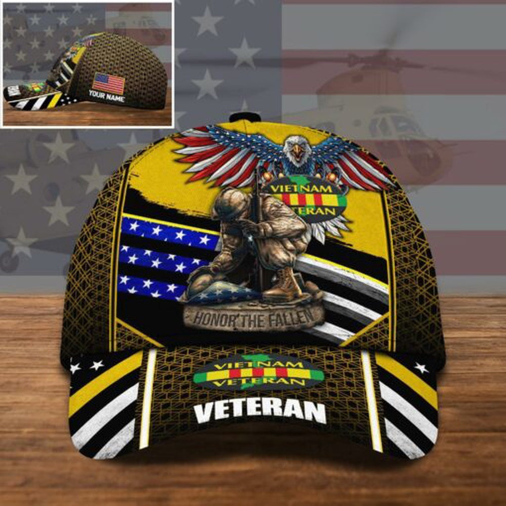 Veteran Cap, Vietnam Veteran Us Military Veteran Honor The Fallen Cap Custom Name Trucker Hats Custom Hats Gifts For Men & Women