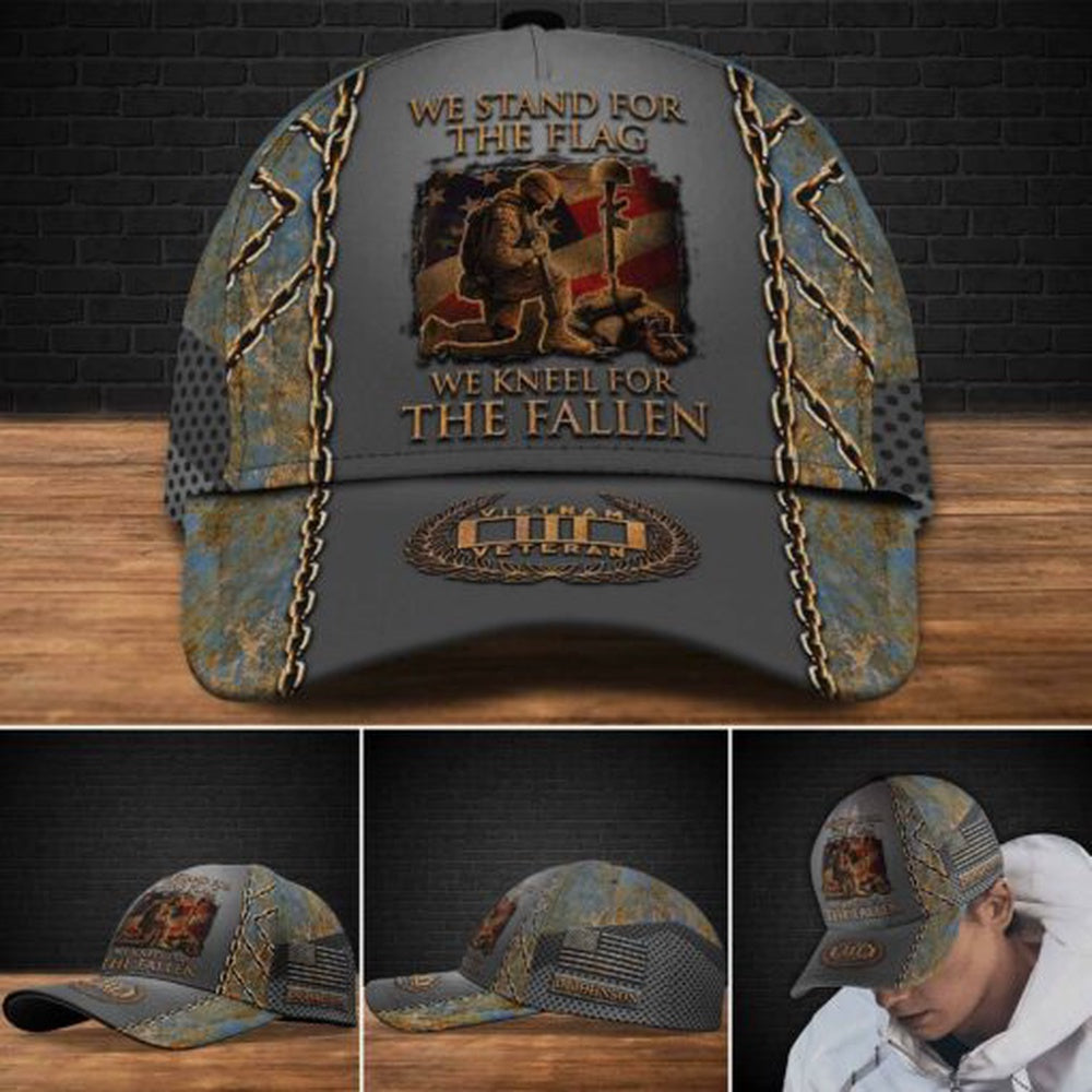 Veteran Cap, Vietnam Veteran We Stand For The Flag, We Knee For The Fallen Cap Custom Cap Trucker Hats Custom Hats Gifts For Men & Women