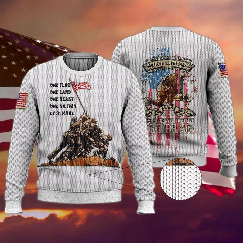 Veteran One Nation Ugly Christmas Sweater Adult 3D Funny Matching for family