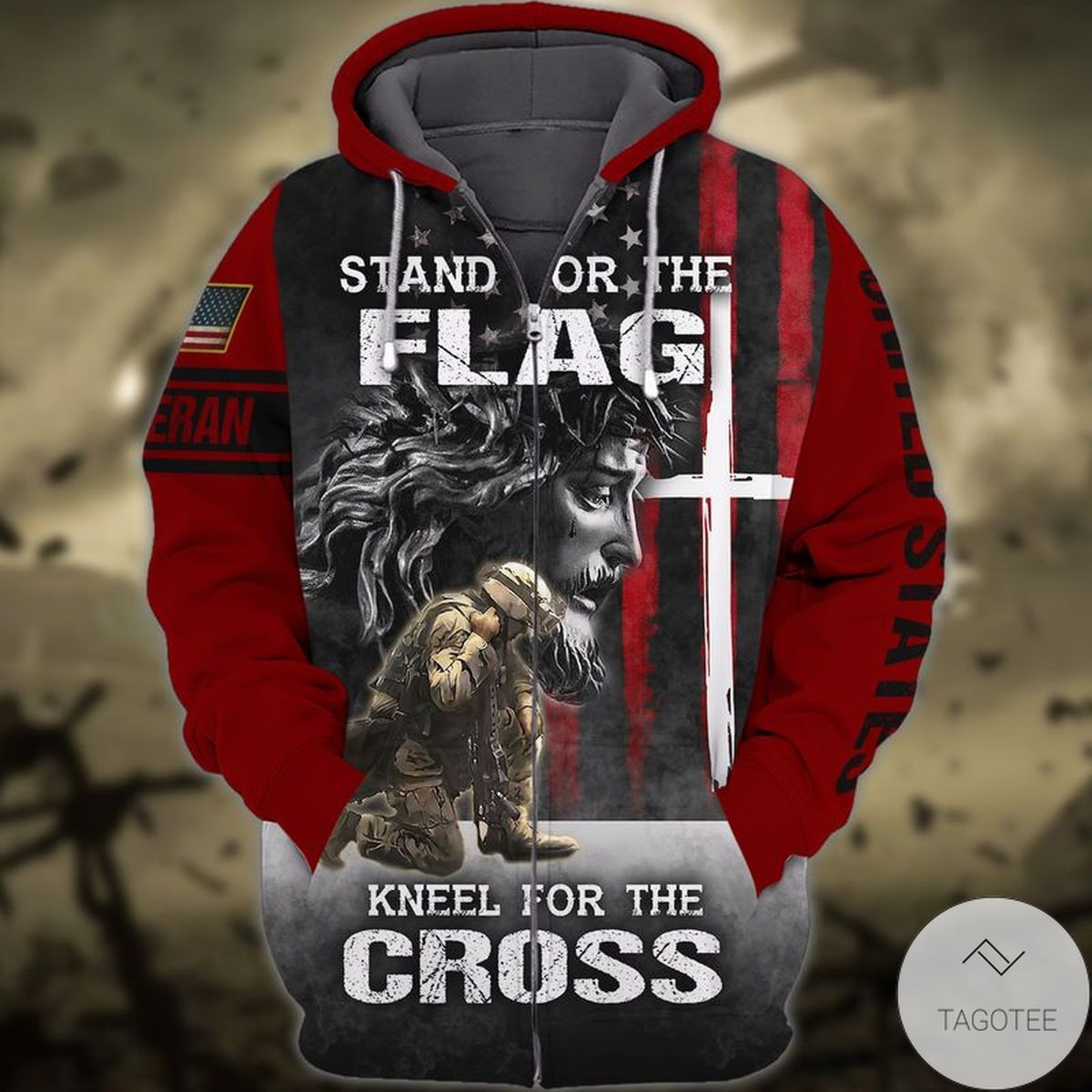Veteran Stand For The Flag Kneel For The Cross Sweatshirt Ugly Christmas Sweater Adult 3D Funny Matching for family
