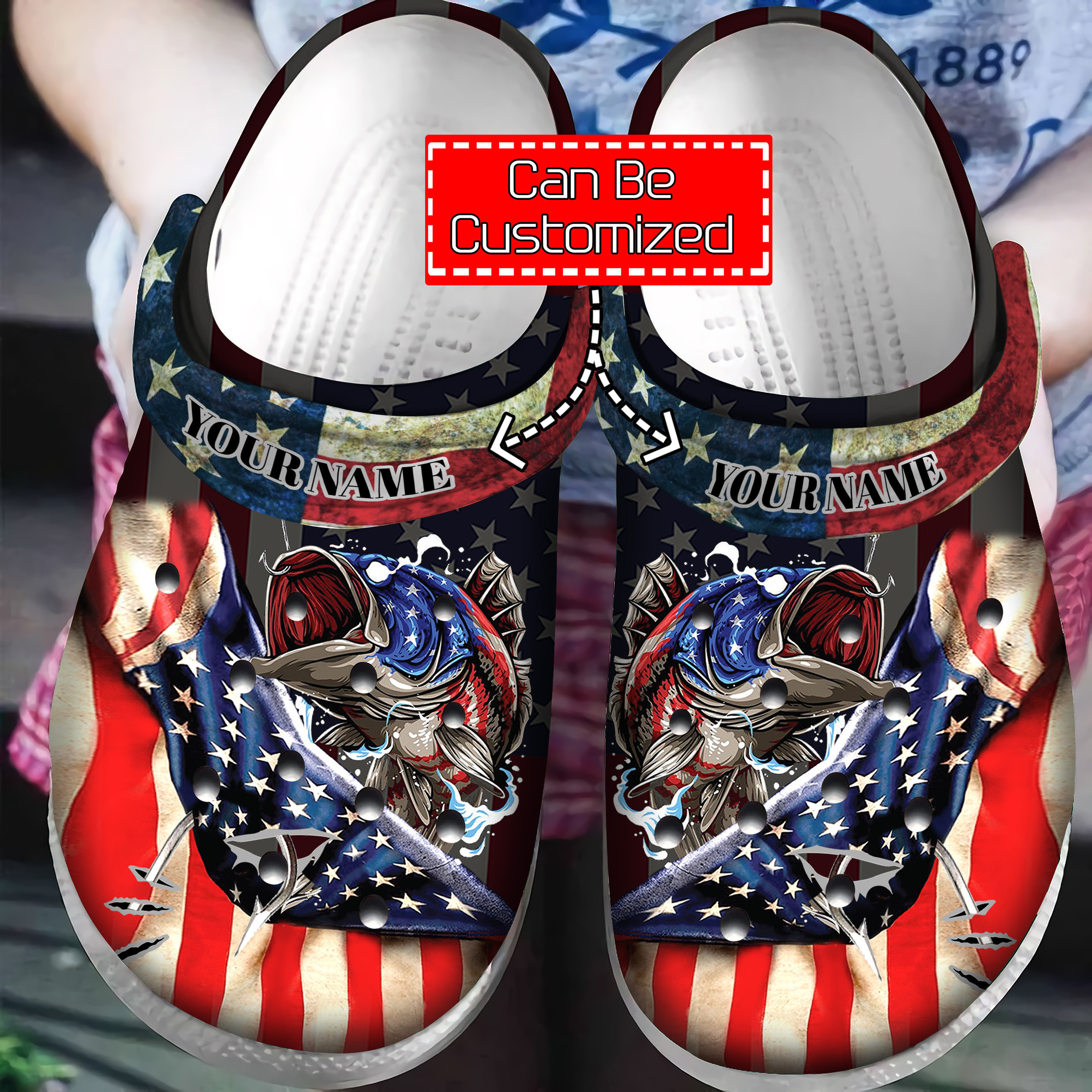 Veterans Fishing America Flag Veteran Gift Clog Shoes