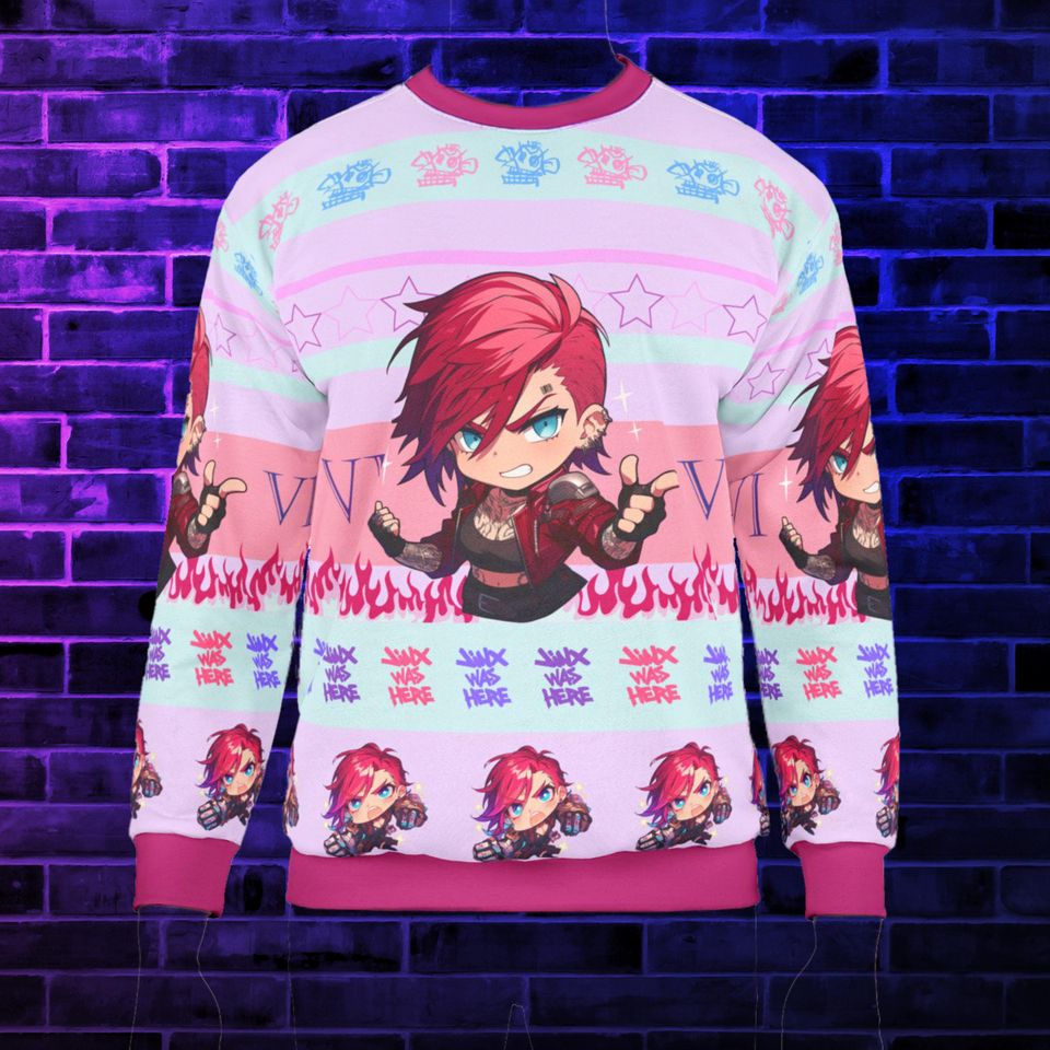 Vi  Arcane Unisex Sweater, jinx arcane, Pastel Kawaii Colors, Cozy Pullover