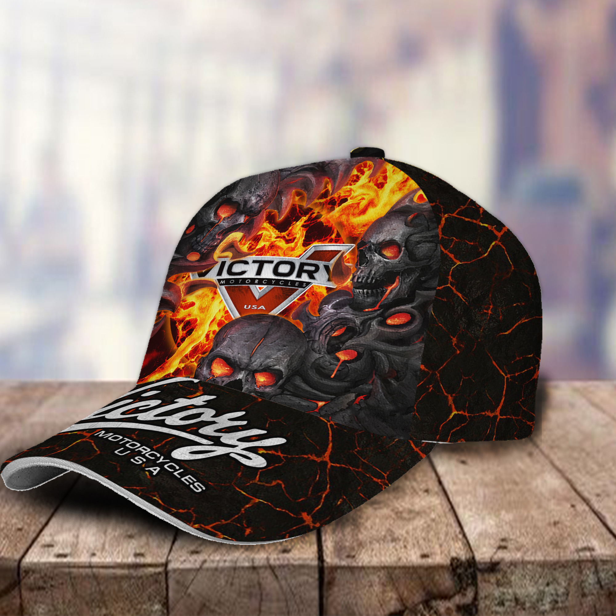 Victory Motorcycles 3D Classic Cap Skull Fire Car Motor Brand Hats Trucker Hats Custom Hats Gifts For Men & Women