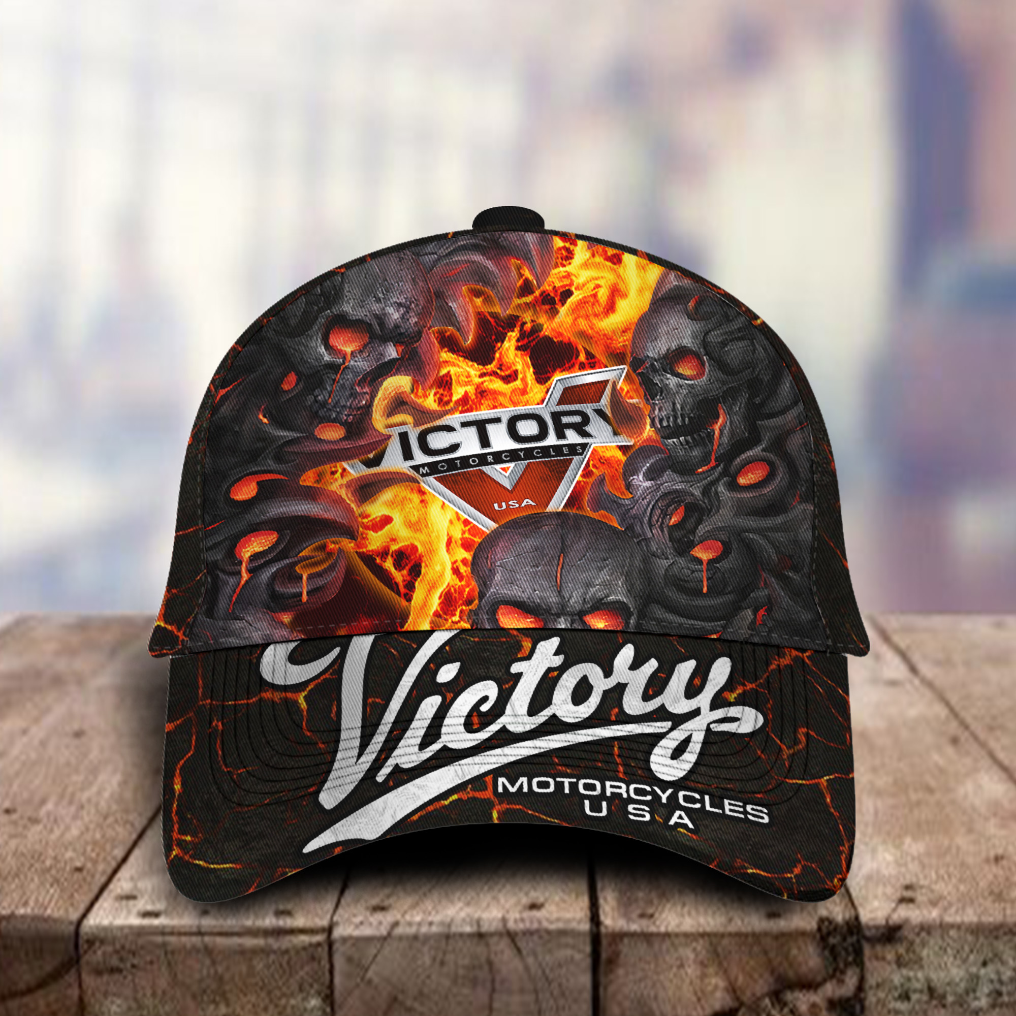 Victory Motorcycles 3D Classic Cap Skull Fire Car Motor Brand Hats Trucker Hats Custom Hats Gifts For Men & Women