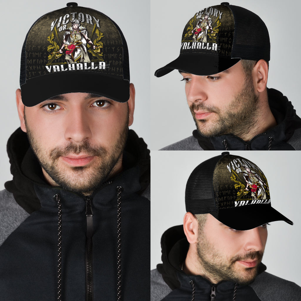 Victory Or Valhalla Norse Myth Viking Historical Mesh Back Cap Trucker Hats Custom Hats Gifts For Men & Women