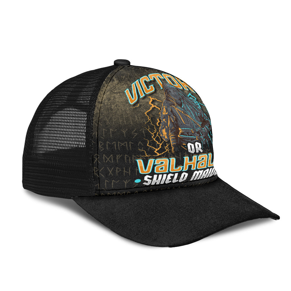 Victory Or Valhalla Shield Maiden Female Viking Mesh Back Cap Trucker Hats Custom Hats Gifts For Men & Women