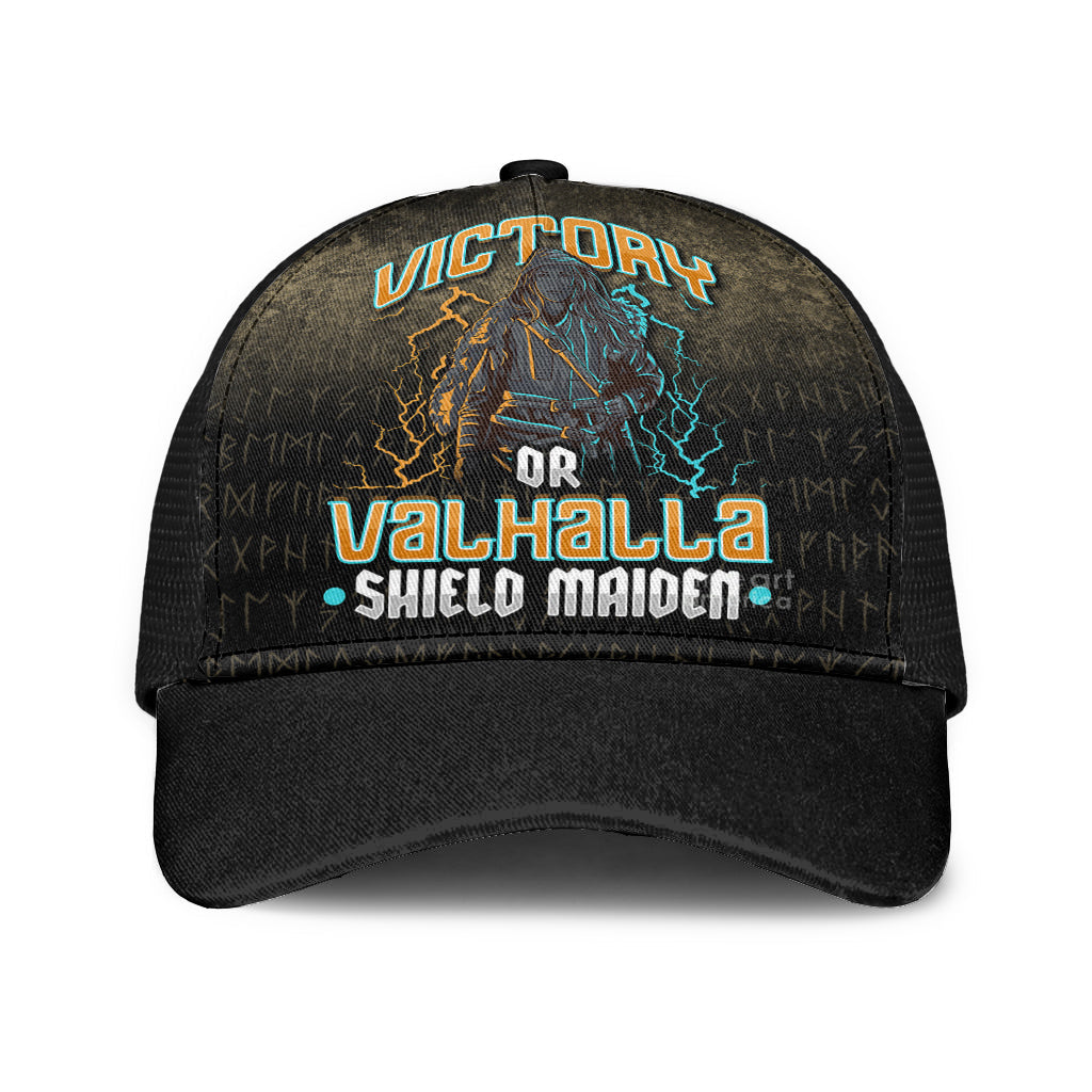 Victory Or Valhalla Shield Maiden Female Viking Mesh Back Cap Trucker Hats Custom Hats Gifts For Men & Women