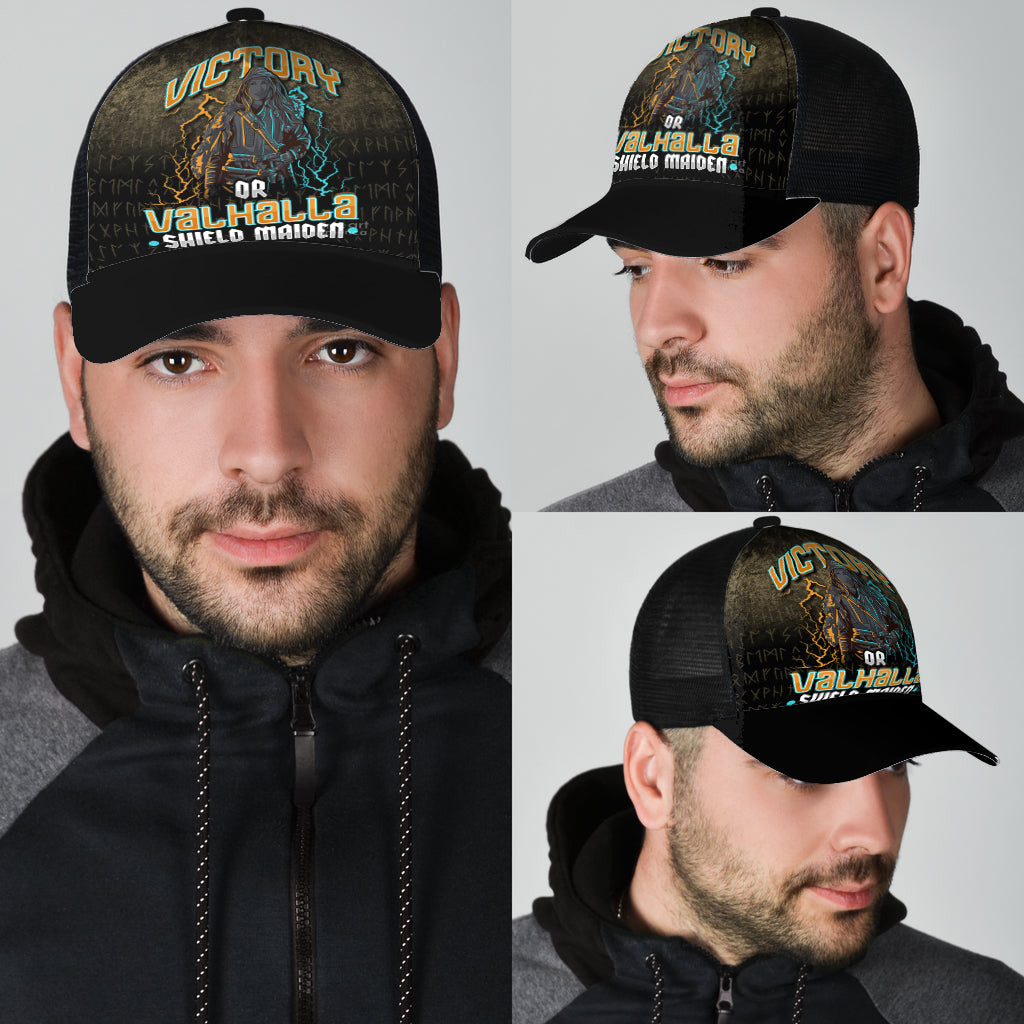 Victory Or Valhalla Shield Maiden Female Viking Mesh Back Cap Trucker Hats Custom Hats Gifts For Men & Women