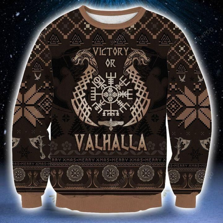 Victory Or Valhalla Ugly Christmas Sweater Adult 3D Funny Matching for family