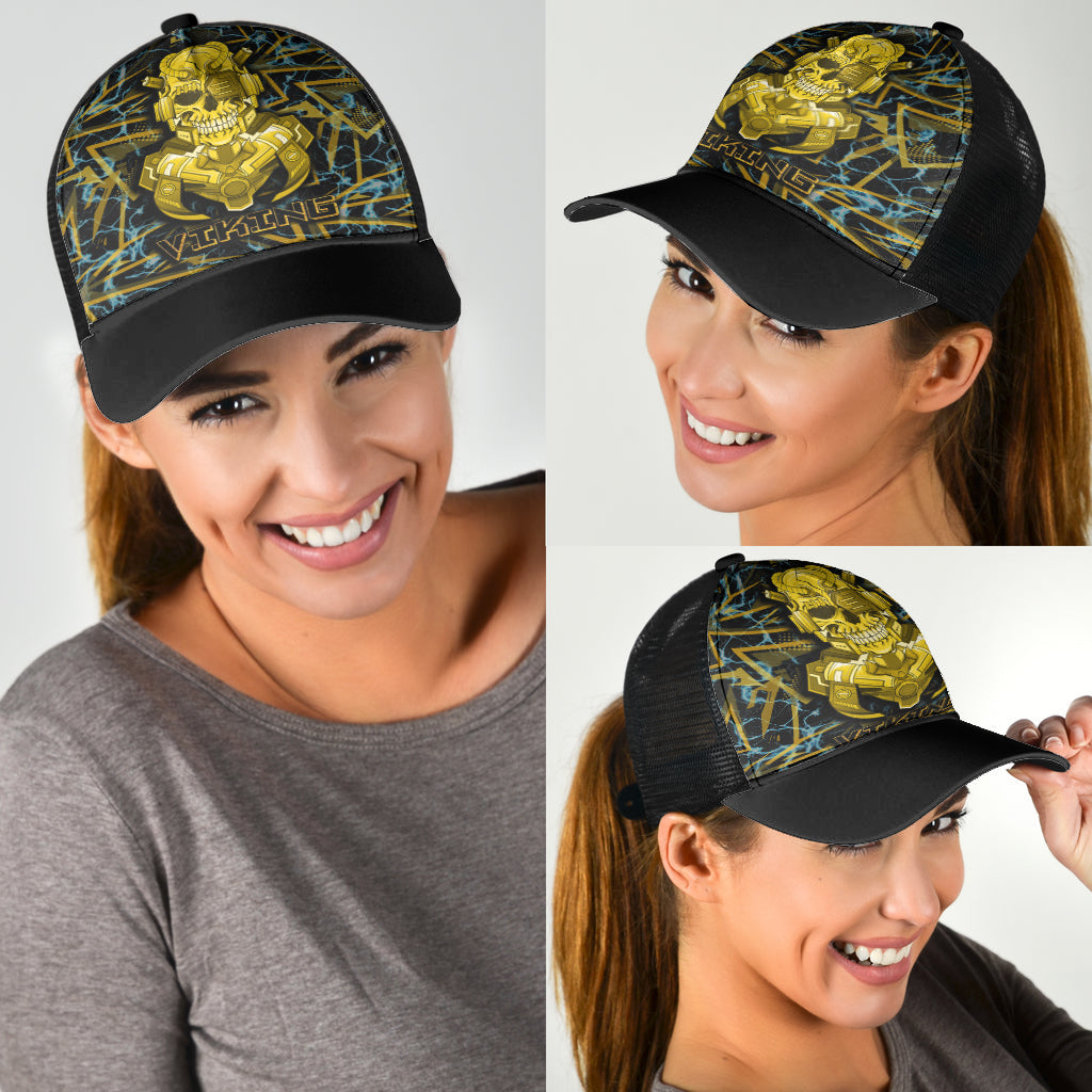 Viking 3D Warrior Robo Gold Pattern Mesh Back Cap Trucker Hats Custom Hats Gifts For Men & Women