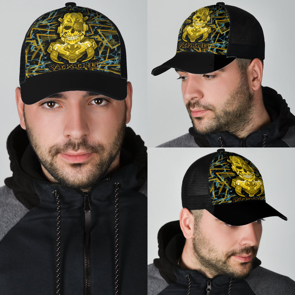 Viking 3D Warrior Robo Gold Pattern Mesh Back Cap Trucker Hats Custom Hats Gifts For Men & Women