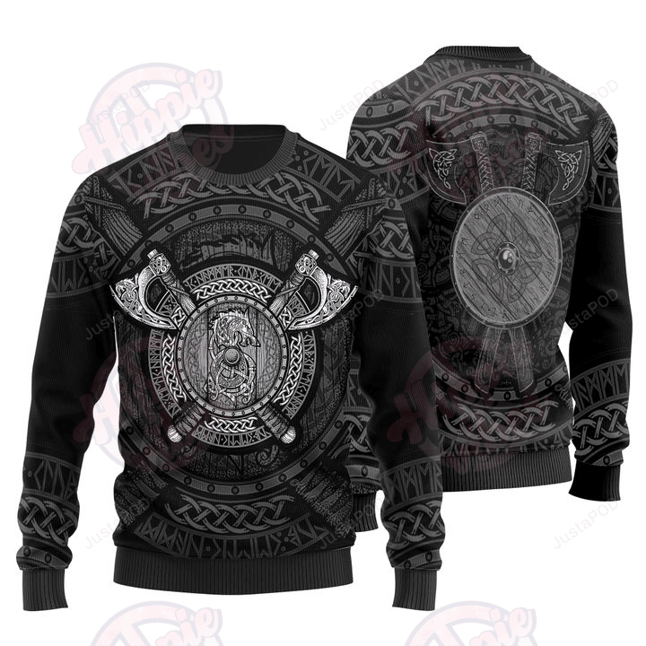 Viking Axes &Amp;Amp; Shield Ugly Christmas Sweater Adult 3D Funny Matching for family