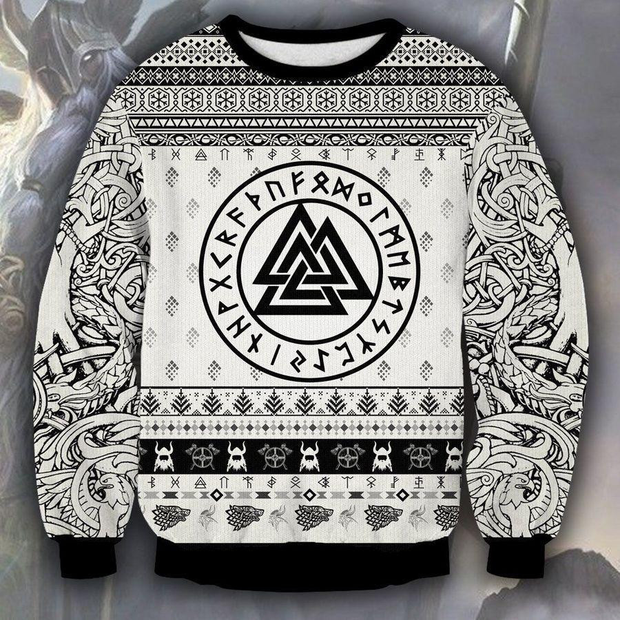 Viking Black And White Ugly Christmas Sweater Adult 3D Funny Matching for family