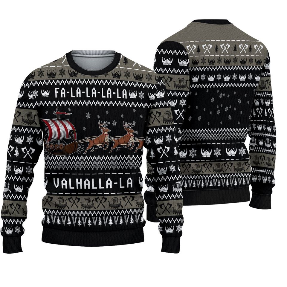 Viking Christmas Sweater - Funny Valhalla-la-la Ugly Xmas Sweater