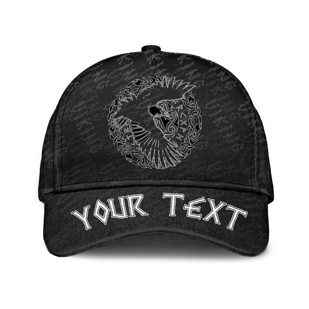 Viking Classic Cap (Custom) Scandinavian Black Raven In Flight With Outstretched Wings and Old Norse Classic Cap RLT12 Trucker Hats Custom Hats Gifts For Men & Women
