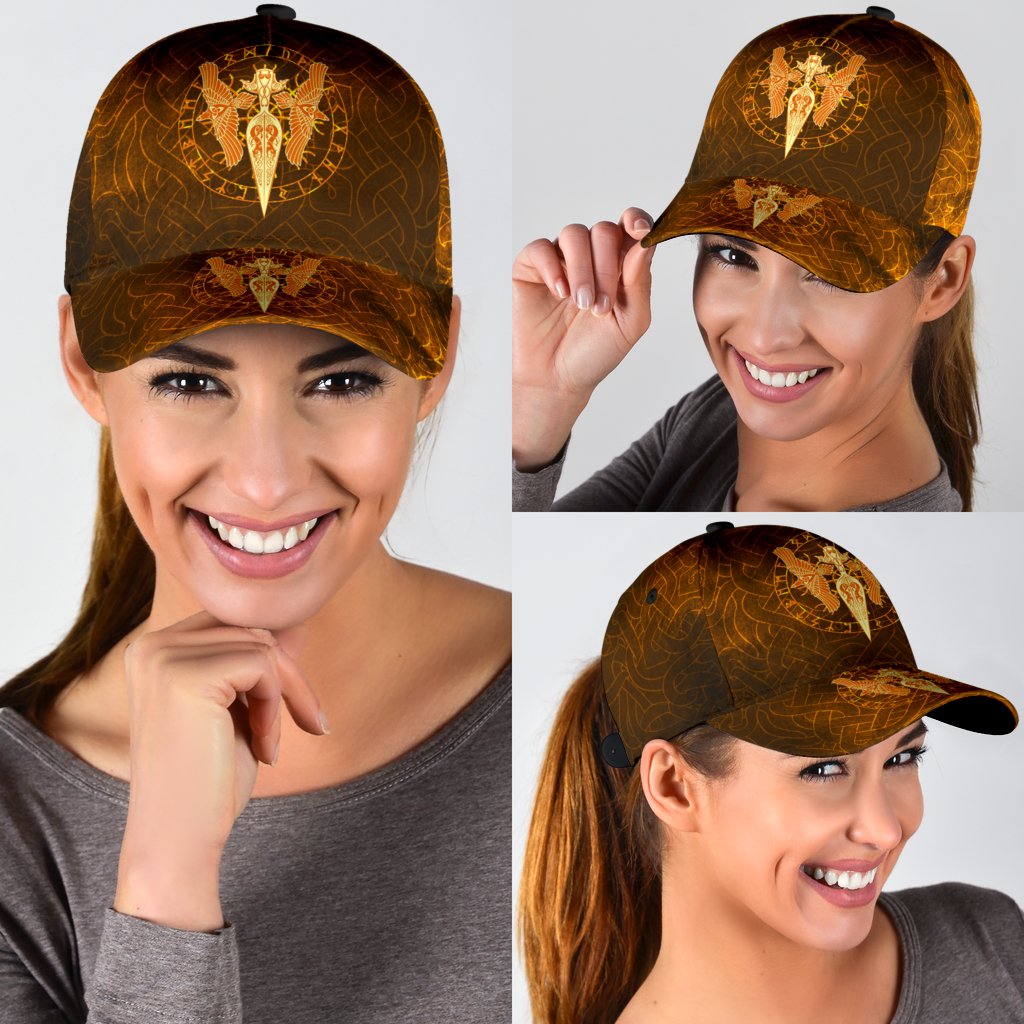 Viking Classic Cap Gold Spear Of The God Odin Gungnir and Two Gold Ravens RLT12 Trucker Hats Custom Hats Gifts For Men & Women