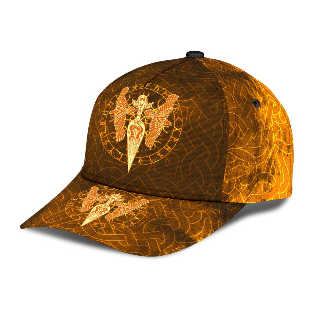 Viking Classic Cap Gold Spear Of The God Odin Gungnir and Two Gold Ravens RLT12 Trucker Hats Custom Hats Gifts For Men & Women