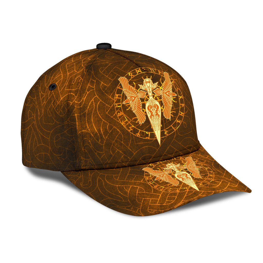 Viking Classic Cap Gold Spear Of The God Odin Gungnir and Two Gold Ravens RLT12 Trucker Hats Custom Hats Gifts For Men & Women