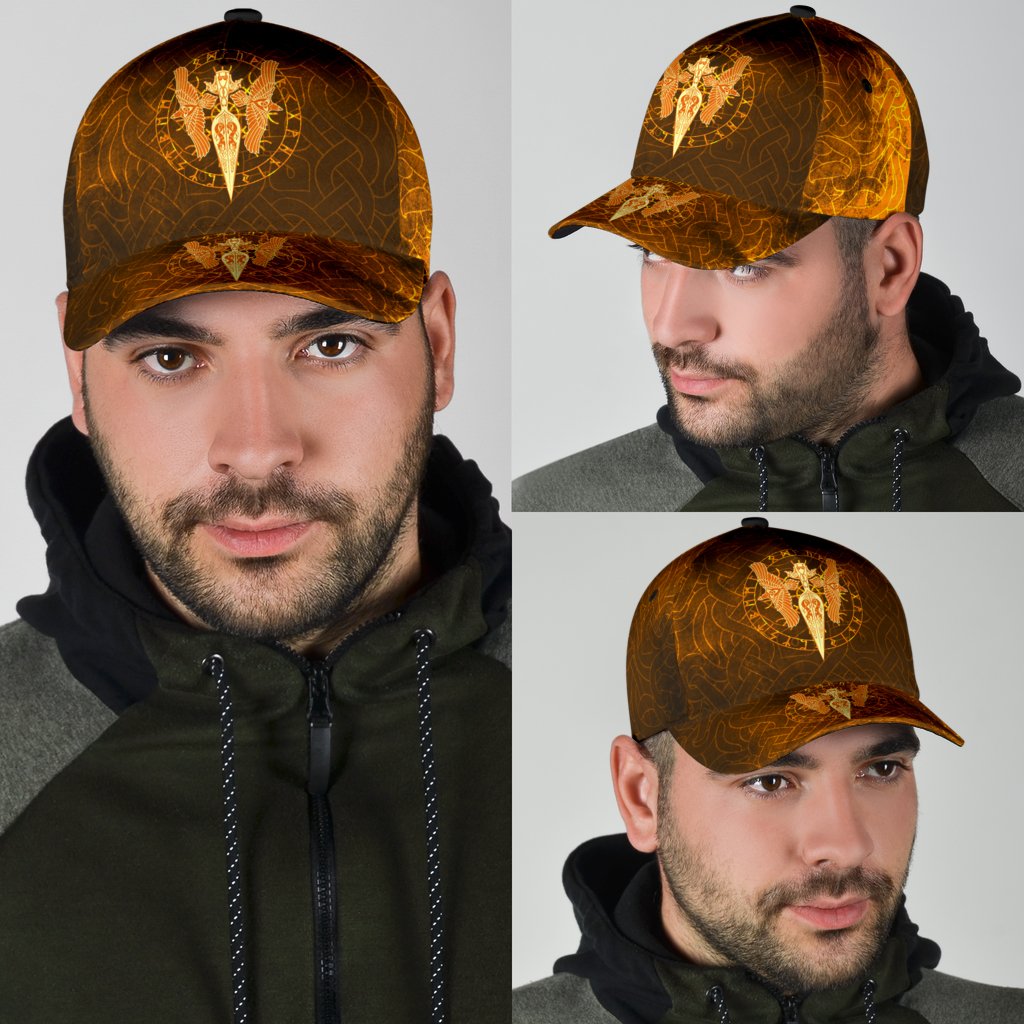 Viking Classic Cap Gold Spear Of The God Odin Gungnir and Two Gold Ravens RLT12 Trucker Hats Custom Hats Gifts For Men & Women