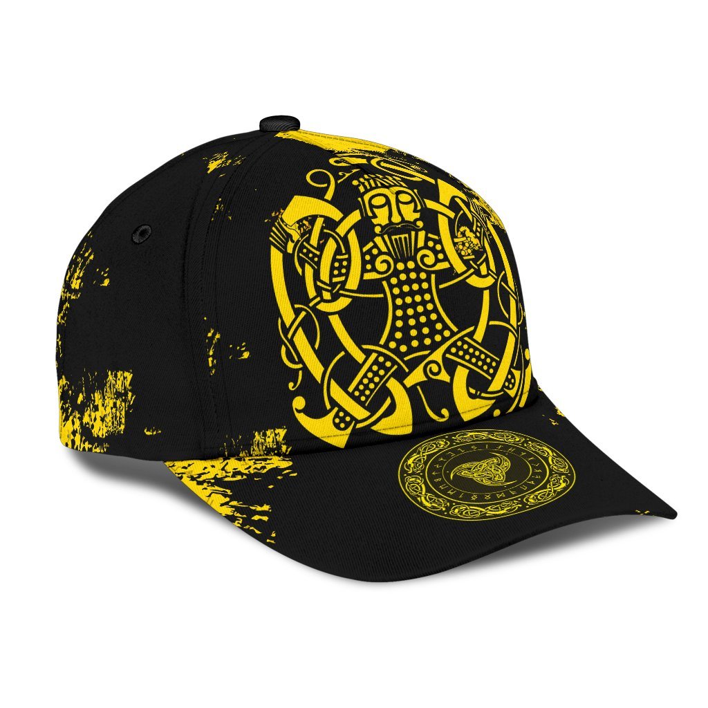 Viking Classic Cap, Loki Bound Triskele Rune Gold RLT12 Trucker Hats Custom Hats Gifts For Men & Women