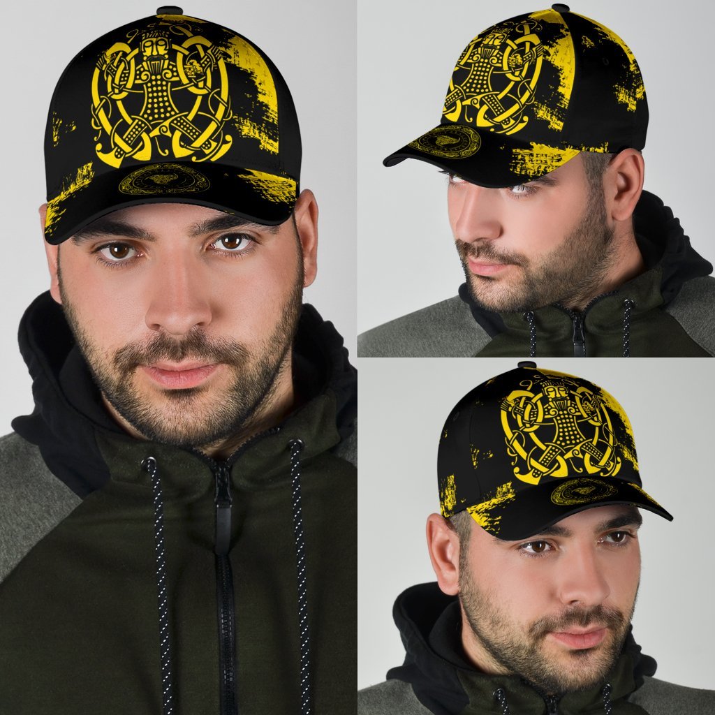Viking Classic Cap, Loki Bound Triskele Rune Gold RLT12 Trucker Hats Custom Hats Gifts For Men & Women