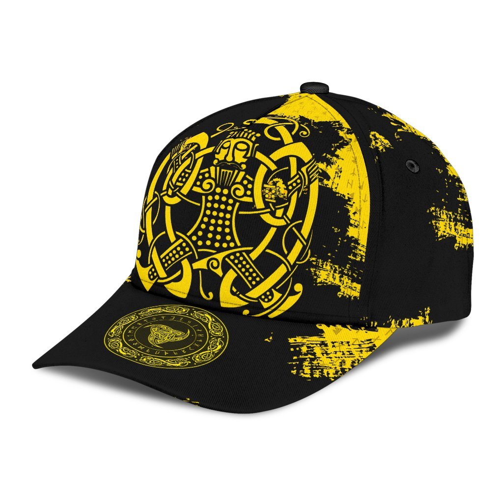 Viking Classic Cap, Loki Bound Triskele Rune Gold RLT12 Trucker Hats Custom Hats Gifts For Men & Women