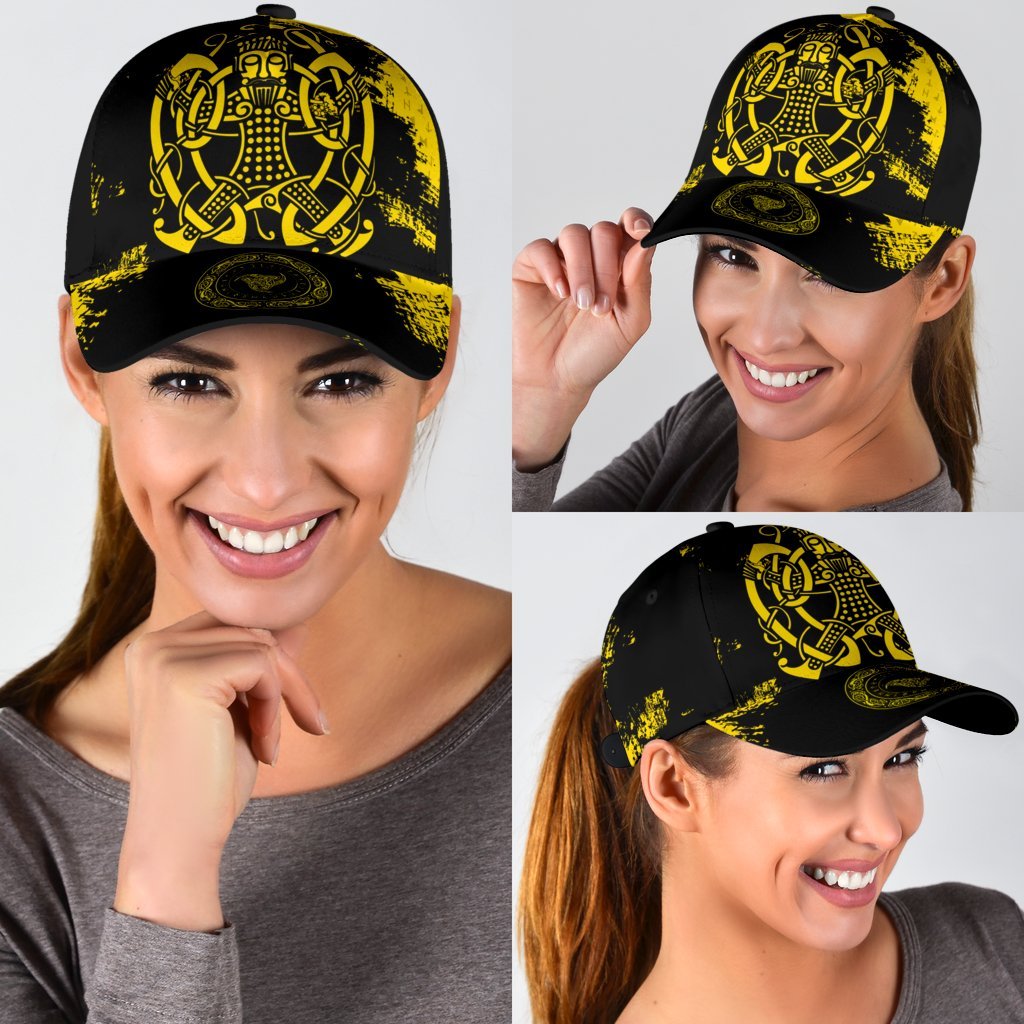 Viking Classic Cap, Loki Bound Triskele Rune Gold RLT12 Trucker Hats Custom Hats Gifts For Men & Women