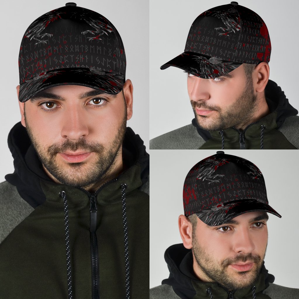 Viking Classic Cap Odin Huginn and Muninn Rune Blood RLT12 Trucker Hats Custom Hats Gifts For Men & Women