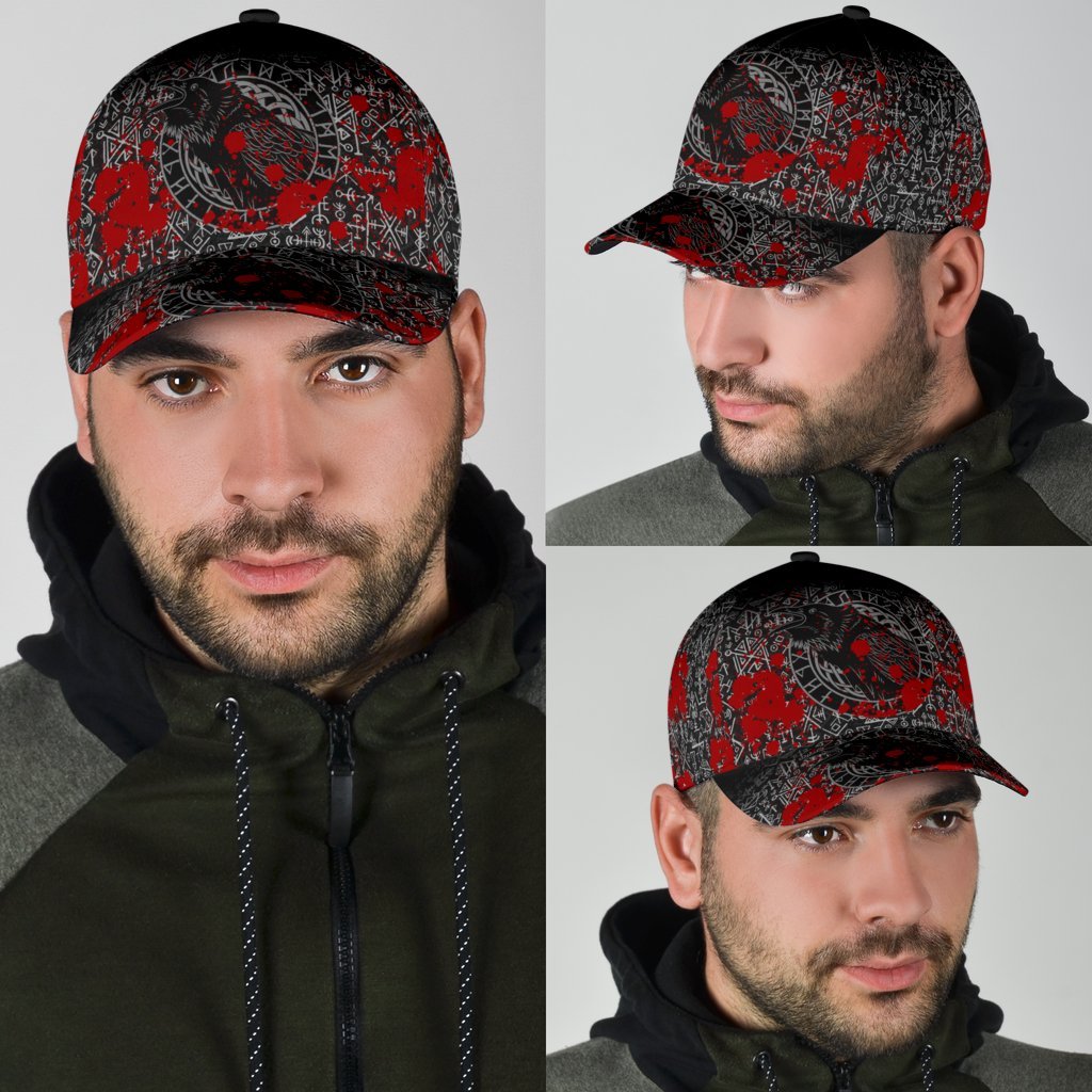 Viking Classic Cap Odin Raven Rune Futhark Blood RLT12 Trucker Hats Custom Hats Gifts For Men & Women