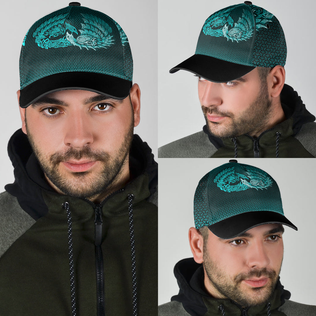 Viking Classic Cap Ragnarok Huginn Muninn Cyan Version Classic Cap RLT12 Trucker Hats Custom Hats Gifts For Men & Women