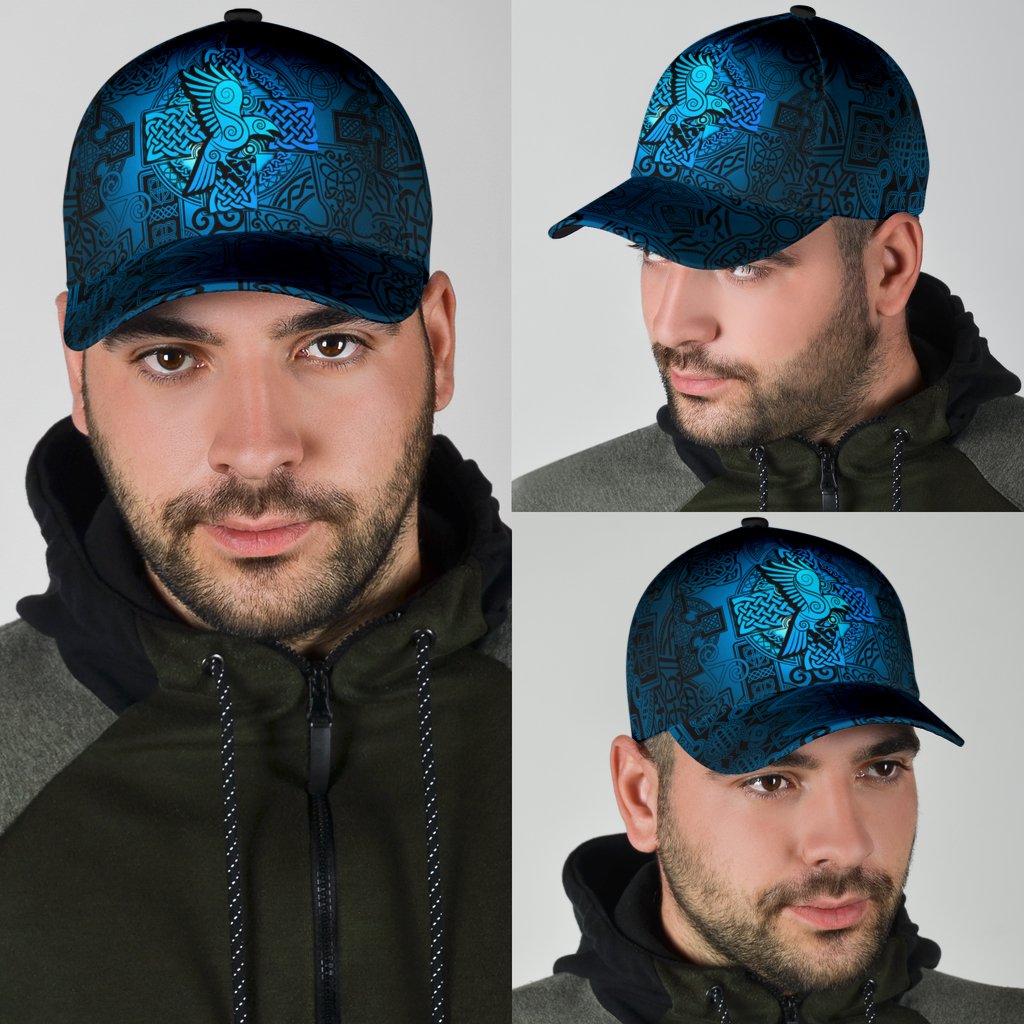 Viking Classic Cap Raven Odin Celtic Cyan RLT12 Trucker Hats Custom Hats Gifts For Men & Women