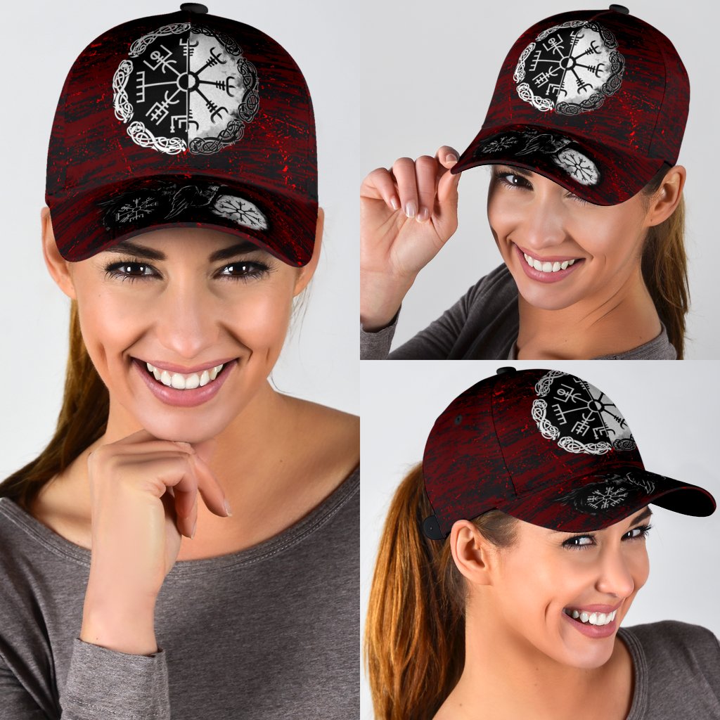 Viking Classic Cap Raven Of Odin and Symbol Viking On Blood Background RLT12 Trucker Hats Custom Hats Gifts For Men & Women