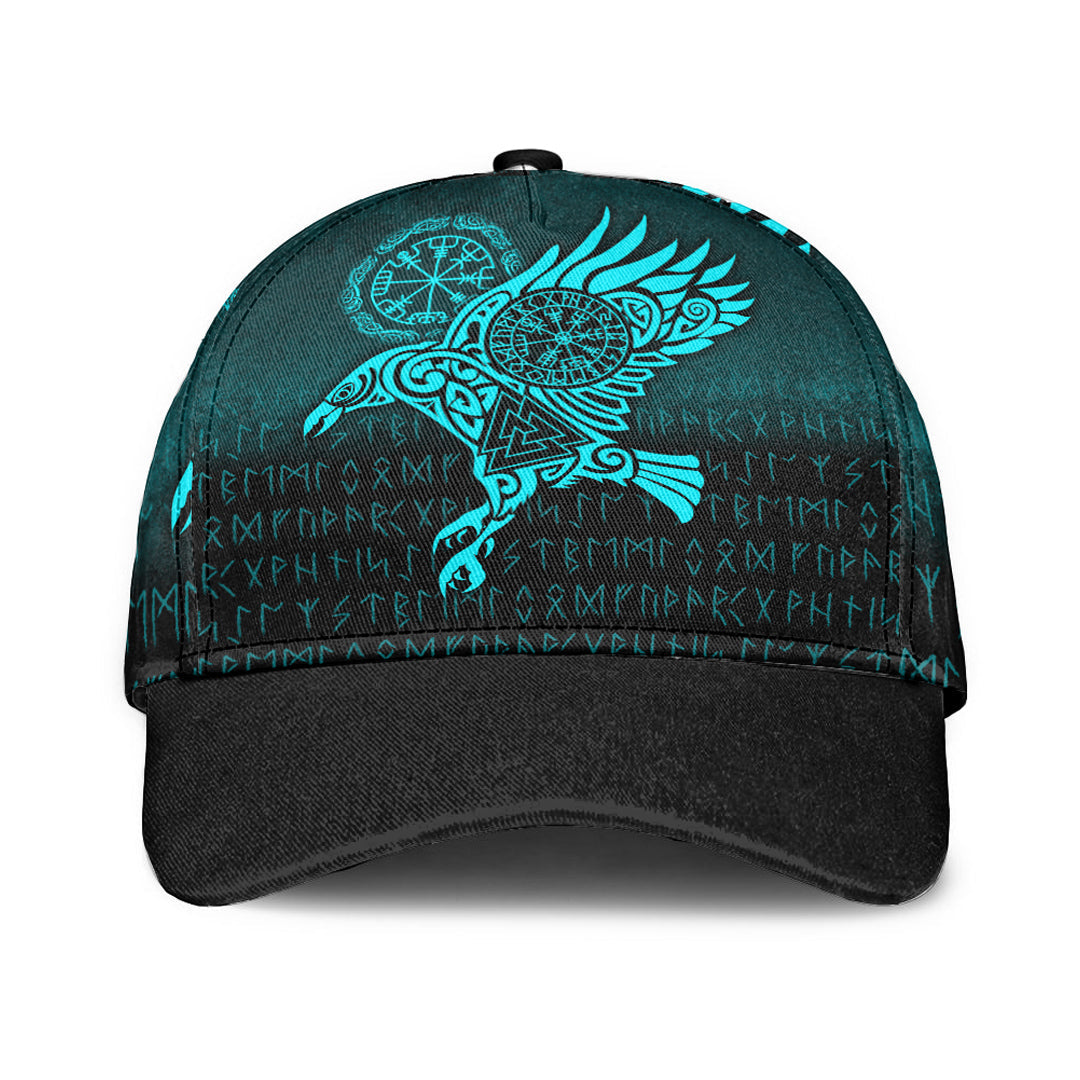 Viking Classic Cap Raven Vegvisir Tattoo Cyan Version Classic Cap RLT12 Trucker Hats Custom Hats Gifts For Men & Women