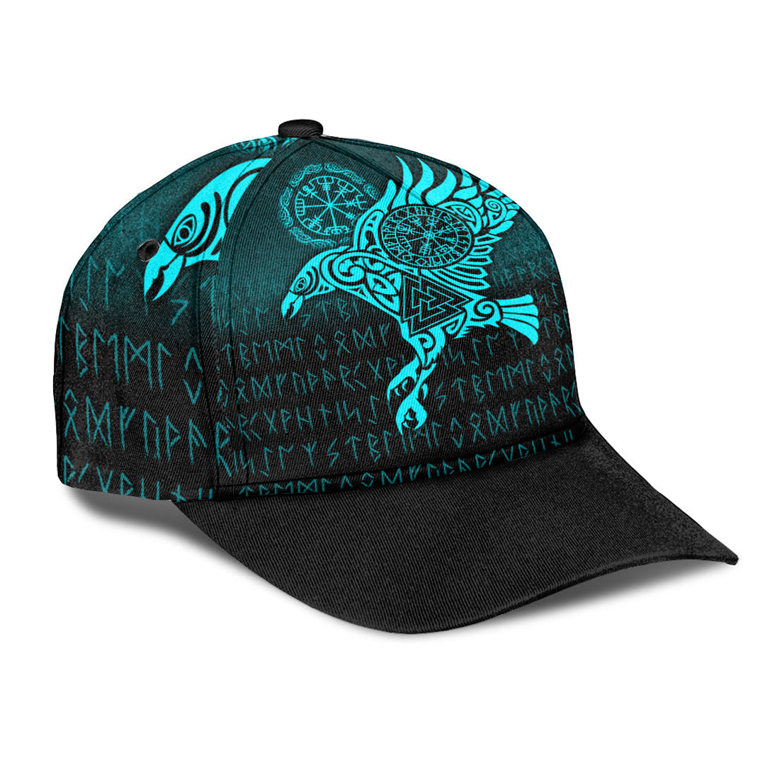 Viking Classic Cap Raven Vegvisir Tattoo Cyan Version Classic Cap RLT12 Trucker Hats Custom Hats Gifts For Men & Women