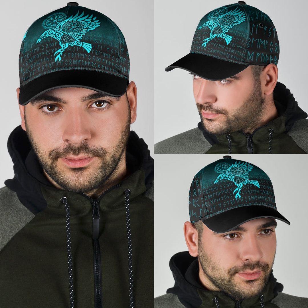 Viking Classic Cap Raven Vegvisir Tattoo Cyan Version Classic Cap RLT12 Trucker Hats Custom Hats Gifts For Men & Women