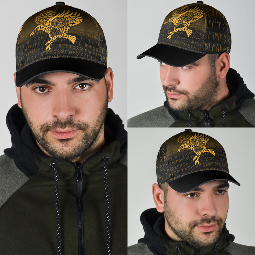 Viking Classic Cap Raven Vegvisir Tattoo Gold Version Classic Cap RLT12 Trucker Hats Custom Hats Gifts For Men & Women