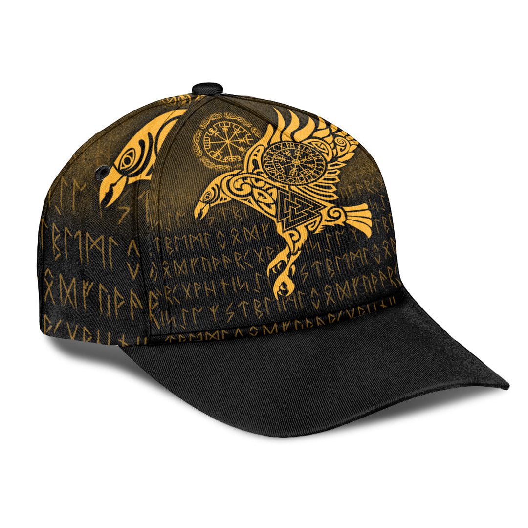 Viking Classic Cap Raven Vegvisir Tattoo Gold Version Classic Cap RLT12 Trucker Hats Custom Hats Gifts For Men & Women