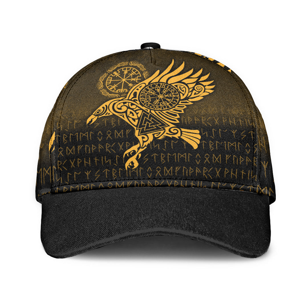 Viking Classic Cap Raven Vegvisir Tattoo Gold Version Classic Cap RLT12 Trucker Hats Custom Hats Gifts For Men & Women