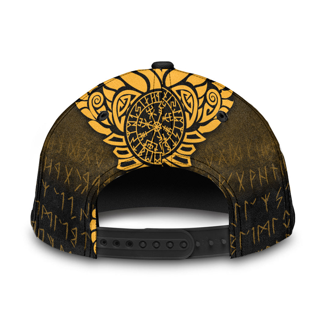 Viking Classic Cap Raven Vegvisir Tattoo Gold Version Classic Cap RLT12 Trucker Hats Custom Hats Gifts For Men & Women