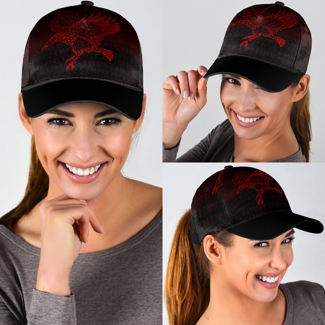 Viking Classic Cap Raven Vegvisir Tattoo Red Version Classic Cap RLT12 Trucker Hats Custom Hats Gifts For Men & Women