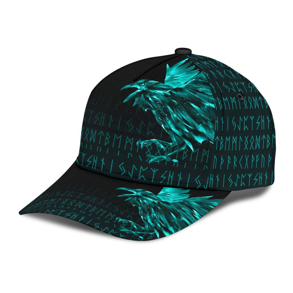 Viking Classic Cap The Raven Of Odin Rune Cyan RLT12 Trucker Hats Custom Hats Gifts For Men & Women