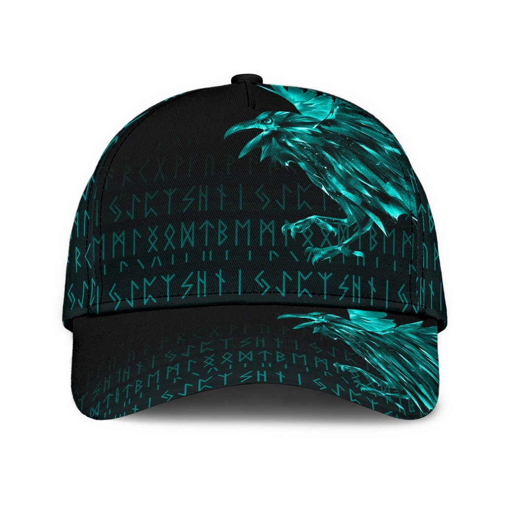 Viking Classic Cap The Raven Of Odin Rune Cyan RLT12 Trucker Hats Custom Hats Gifts For Men & Women