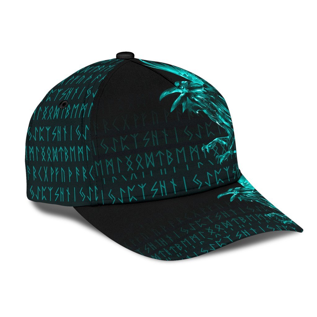 Viking Classic Cap The Raven Of Odin Rune Cyan RLT12 Trucker Hats Custom Hats Gifts For Men & Women