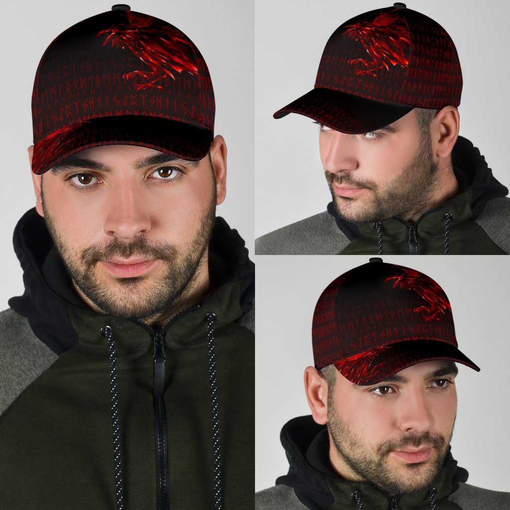 Viking Classic Cap The Raven Of Odin Rune, Red RLT12 Trucker Hats Custom Hats Gifts For Men & Women