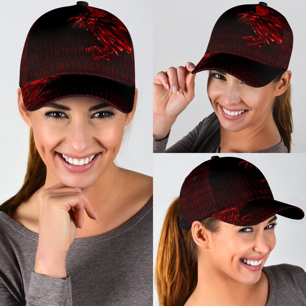 Viking Classic Cap The Raven Of Odin Rune, Red RLT12 Trucker Hats Custom Hats Gifts For Men & Women
