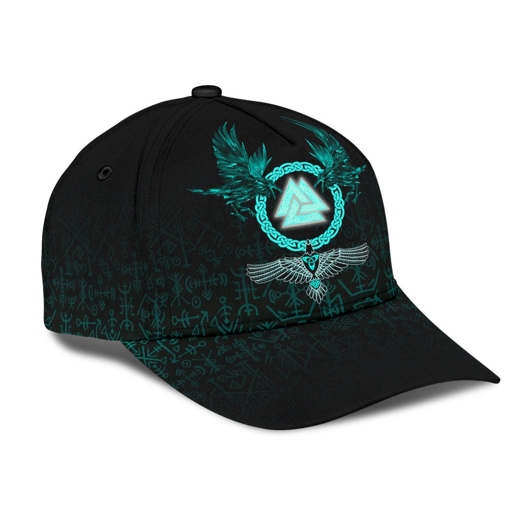 Viking Classic Cap Three Raven and Valknut Cyan RLT12 Trucker Hats Custom Hats Gifts For Men & Women