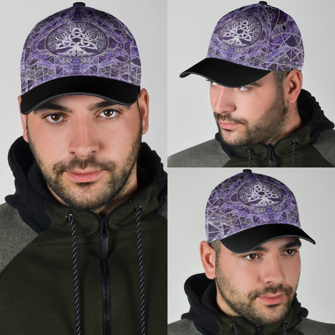 Viking Classic Cap Tree Of Life with Triquetra Amethyst and Silver Classic Cap RLT12 Trucker Hats Custom Hats Gifts For Men & Women