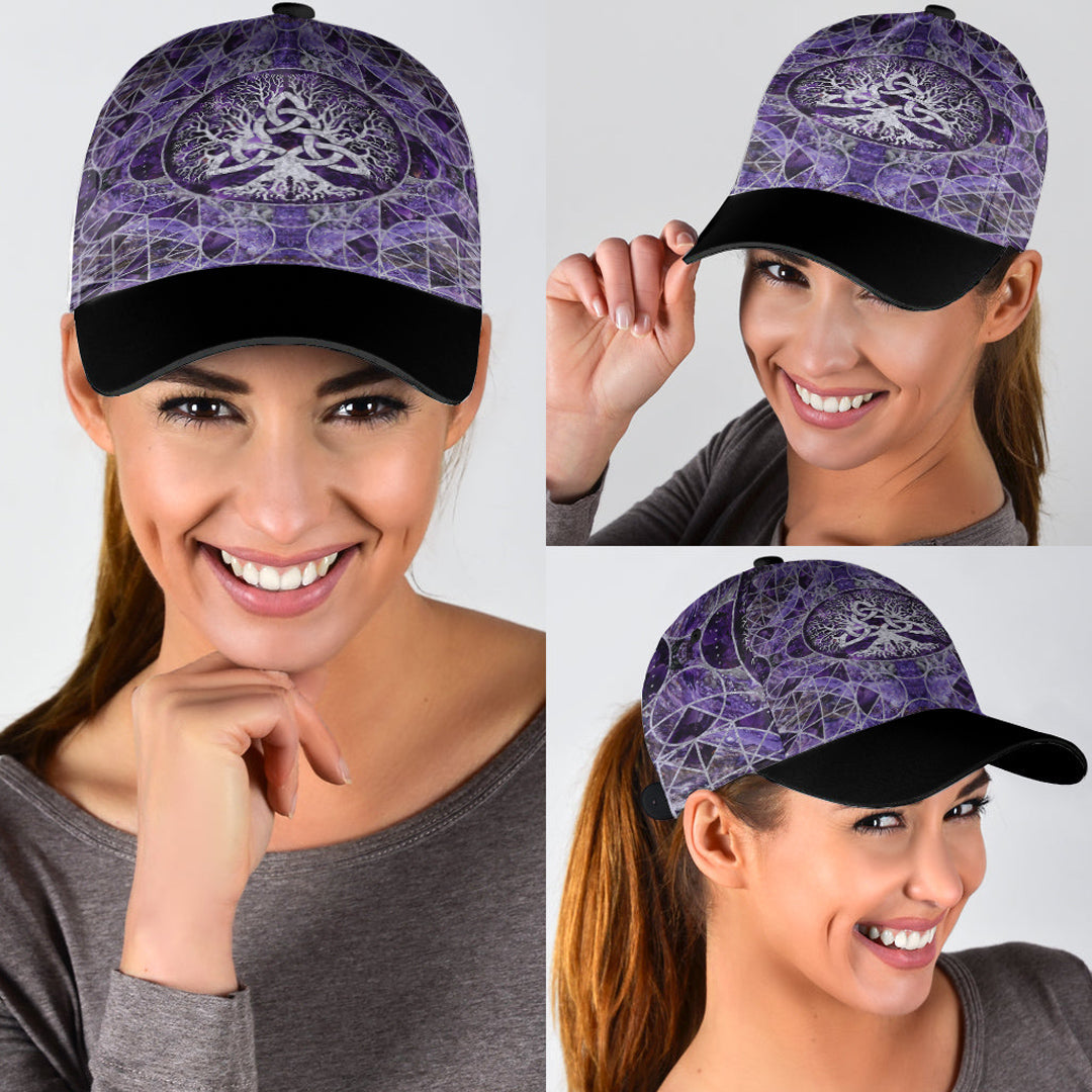 Viking Classic Cap Tree Of Life with Triquetra Amethyst and Silver Classic Cap RLT12 Trucker Hats Custom Hats Gifts For Men & Women