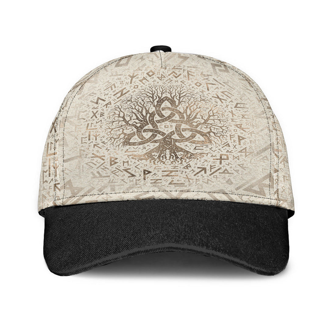 Viking Classic Cap Tree Of Life with Triquetra and Futhark Pastel Gold Classic Cap RLT12 Trucker Hats Custom Hats Gifts For Men & Women