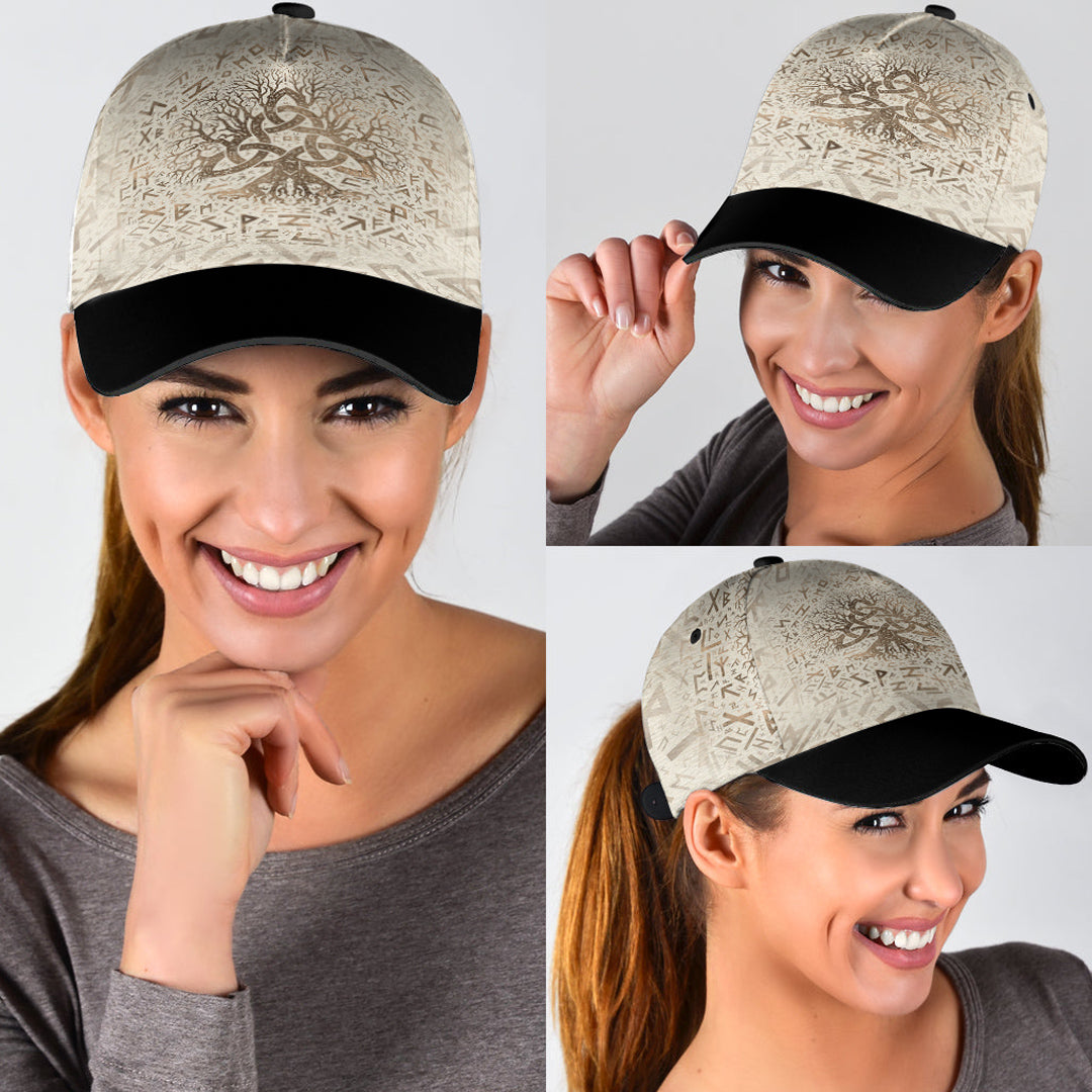 Viking Classic Cap Tree Of Life with Triquetra and Futhark Pastel Gold Classic Cap RLT12 Trucker Hats Custom Hats Gifts For Men & Women